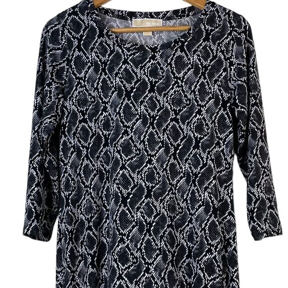 Michael Michael‎ Kors 3/4 Sleeves  Snake Print Dress Stretch Black Grey Size S - Picture 3 of 12